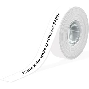 Phomemo 1 Roll D30 Adhesive White Continuous Thermal Label Paper 1/2 in X 20 Ft (15mm X 6m) Black on White, for Phomemo D30/D35 Label Maker, for Home Office School Organization, Gift for Decoration