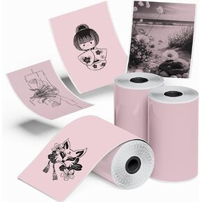 Sticker Paper Compatible with T02 M02X M02L Color Adhesive Thermal Paper for Study Notes, Photo, Journey Keep for 5 Years Black on Pink Sticky Paper, 53mm x6.5m, 3 Rolls