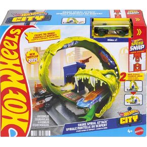 Hot Wheels Toy Car Track Set, Snake Gas Station Playset with 1:64 Scale Die-Cast Vehicle, 2 Ways to Play, Corkscrew Loop & Speed Snap Track