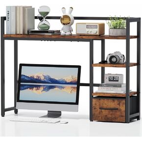 Marbrasse Desk Shelf with Drawer, 40" Desk Hutch for Computer Monitor, Desk Shelf for top of Desk, Wooden Desktop Bookshelf Storage Rack for Home Office Dorm - Black