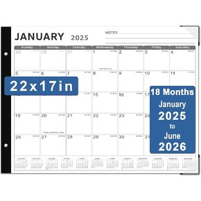 Desk Calendar 2025-2026, KOPEESY Large Calendar 18 Months From January 2025 to June 2026, 22" x 17" Desk top Calendar with Notes for Home, Office and School