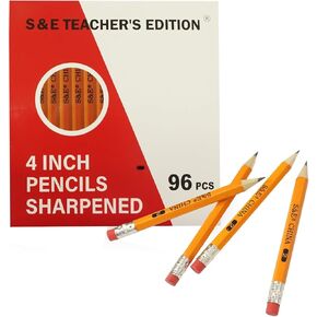 S & E TEACHER'S EDITION 96Pcs Half Pencils with Eraser Tops, Golf Pencil, Classroom, Pew - # 2 HB Pre-Sharpened Hexagon, 96 Count Bulk Pack