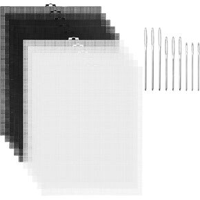 10 PCS 7 Count Plastic Mesh Canvas Sheets with 9 Weaving Needles, 10.2" x 13.2" Plastic Mesh Sheets Eye Mesh for Embroidery, Acrylic Yarn Crafting, Knit Crochet Projects and Make Dividers