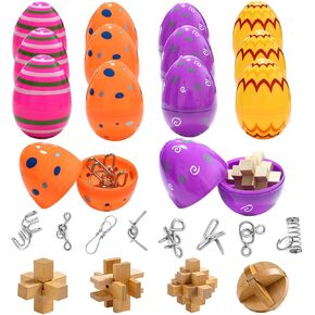 12 Pack Easter Eggs with Brain Teaser Puzzles Toys for Teens Adults Older Kids, Easter Basket Stuffers Ideas, Wooden Metal Brain Puzzles Games for Family Easter Party, Easter Gifts for Teen Boys Girls