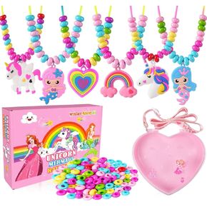 Jewelry Making Kit for Girls Unicorn Mermaid Charm Necklace Making Supplies Beads Set Birthday DIY Arts and Crafts for Girls