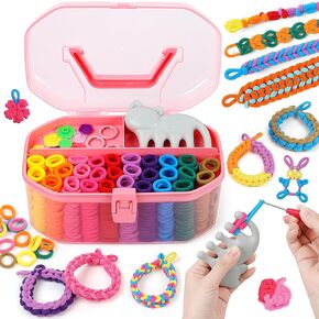 FUNiOi Kids Art and Craft Kit, Rubber Band Bracelet Make Toy, Cat Weaving Comb, 1000+ Colorful Hair Ties, DIY, Organizer Case, Gift for Girls 7-12 Years