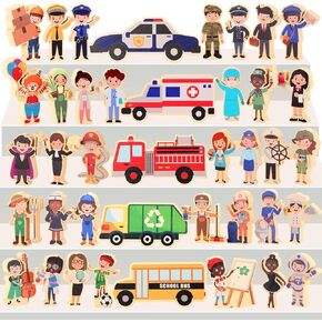 40 Pcs Wooden Community Helpers Little People Figures Occupations Wooden Blocks Professionals Kids Pretend Play Toys Multicultural Career Figurines Educational Activity Social Learning Supplies