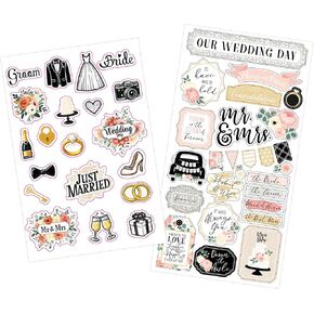 Wedding Scrapbook Stickers - Bridal Chipboard - Wedding Stickers For Scrapbooking, Marriage Paper Die Cut for Album, Planner - Wedding Scrapbook Supplies with Dress, Ring, Sweet Phrase Design -2 Items