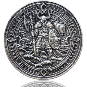Viking Warrior Challenge Coin - 1.57 Inch Zinc Alloy, Intricate Norse Mythology Design, with Protective Case