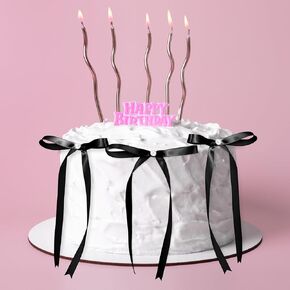 Riceshoot 6 PCS 5x7 Bow Ribbon and Pearl Cake Topper ، Topper Cake Topper for Coquette تحت عنوان الحفلات ، زخرفة حفلات الزفاف ، ملحق شمعة عيد الميلاد ، ديكور حلوى المشاركة