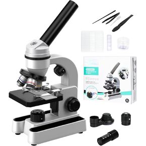 Microscope for Adults Kids, 40X-800X Compound Microscope, Educational STEM & Science Toys for Kids Students, Smartphone Mount, White