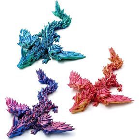 3PCS 3D Printed Dragon with Wings, 3D Dragon 9" Articulated Winged Dragon for Home Office Decor Executive Desk Toys