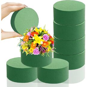 6 Pcs Round Floral Foam Blocks,3 in Green Wet Dry Florist Foam Circles,Artificial Fresh Flower Plant Arrangements Foam for Wedding Party Home DIY Decor Crafts