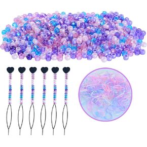 Zhbrchz 1606pcs Beads Kit for Hair Braids Including 600pcs 9x6mm Pony Beads,1000pcs Elastic Rubber Bands, and 6pcs Quick Beaders Hair Beads for Braids for Girls