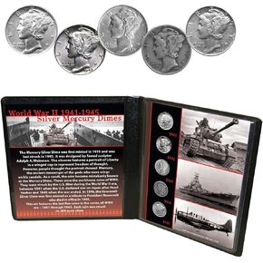 WWII Silver Mercury Dimes in Beautiful Display Folder (1941-1945)