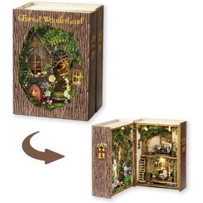 TuKIIE DIY Miniature Dollhouse Kit with Furniture, 1:32 Scale Opened & Closed Mini Cube Wooden Doll House Book Nook Creative Room for Kids Teens Adults(Forest Wonderland)