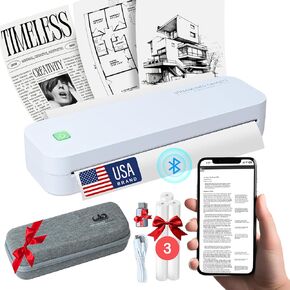 2025 Premium Portable Inkless Printer for Iphone, Android, Tablet, Laptop w/Bluetooth for home and school 8.5"x11" Thermal Printer-Wireless Mobile Printer w/FREE Shockproof Case, 3 rolls thermal paper