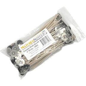 100ct Genuine Eco 4 Candle Wicks - 6" Length - 20mm Wick Tab - Natural Wax Coating - Top Selling Wick