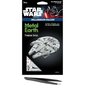 Fascinations Metal Earth Premium Series Star Wars Millennium Falcon Color 3D Metal Model Kit Bundle with Tweezers