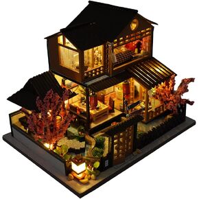 Miniature Wooden Dollhouse Japanese/Seaside/Car House Market DIY Doll House Kit Villa Building 3D Model Creative Gifts for Friend and Parents (Japanese Style Villa)