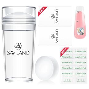 Saviland French Tip Stamp: 14PCS French Tip Nail Tool with Replaceable Stamper Head, Clear Silicone Nail Stamper kit French Nail Stamper with Scrapers for French Manicure Tool Home DIY Nail Art Salon