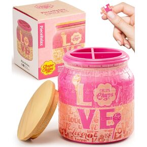chupa chups x picerelax 3d puzzle jar 96 قطع بلاستيكية للبالغين - أيام حلوة - مليئة باستخدام الحب تشمل المقسم كحامل للقلم والأواني مع غطاء خشبي لدراسة تناول الطعام في المطبخ [BB1045]