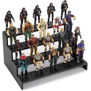 Action Figure Risers Stand, Figure Riser Display Shelf with Pegs, Toy Organizer Stand, Compatible with 3.75'' Vintage Star Was & 3.75'' Vintage GI Jeo Figures, Black 4 Tiers