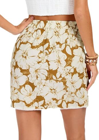 Kate Kasin Women's Boho Mini Skirts Floral Wrap Tie Skirt Elastic High Waisted Summer Casual Beach Skirts 2025 in Saudi Arabia