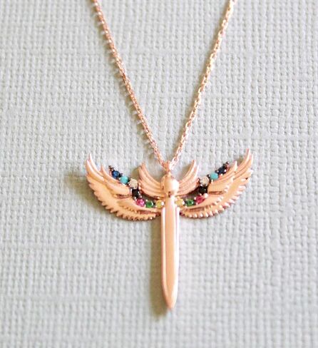 Archangel Michael's Sword Pendant, Rose Gold Filled with Colorful Stones, Adjustable Chain Necklace for Spiritual Protection, Perfect Gift for Angel Lovers in Saudi Arabia