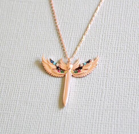 Archangel Michael's Sword Pendant, Rose Gold Filled with Colorful Stones, Adjustable Chain Necklace for Spiritual Protection, Perfect Gift for Angel Lovers in Saudi Arabia