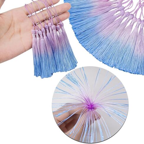 مرجعية صغيرة شرابة DIY CRAFT: Bulk 50pcs مجموعة هامش شخصية مع سلسلة لغطاء تسامي ، ثوب التخرج ، سلك سلسلة الأكياس ، قلادة الأثاث ، صنع السحر الرئيسي ، شريط مفاتيح (الأزرق) in Kuwait