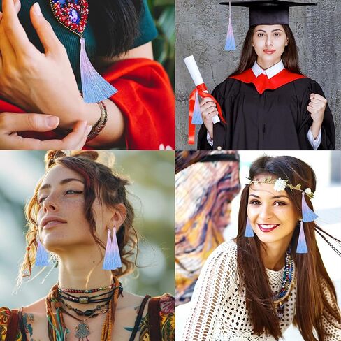 مرجعية صغيرة شرابة DIY CRAFT: Bulk 50pcs مجموعة هامش شخصية مع سلسلة لغطاء تسامي ، ثوب التخرج ، سلك سلسلة الأكياس ، قلادة الأثاث ، صنع السحر الرئيسي ، شريط مفاتيح (الأزرق) in Kuwait