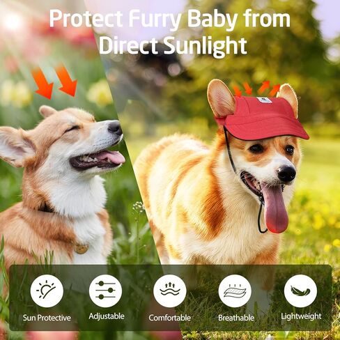 قبعة البيسبول الكلب Pawaboo ، قبعة بيسبول للحيوانات الأليفة في الهواء الطلق ، قبعة قبعة بيسبول ، ملابس رياضية سفر قابلة للتعديل ، ملابس Sunbonnet مع ثقوب الأذن لجرو الكلاب الصغيرة ، S ، Red in Kuwait