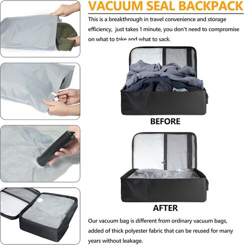 SUOCO Travel Vacuum Backpack, 60L Seal Compression Air Vac Bag Back Pack with Travel Pump, Carry On Suitcase Luggage Flight Approved for Men Women Personal Item, Black in Saudi Arabia