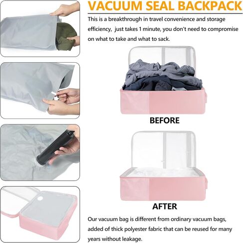 SUOCO Travel Vacuum Backpack, 60L Seal Compression Air Vac Bag Back Pack with Travel Pump, Carry On Suitcase Luggage Flight Approved for Men Women Personal Item, Black in Saudi Arabia