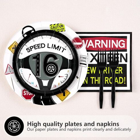 Grencian 96Pcs Drivers License 16th Birthday Party Decorations for Boys New Driver Car Road 16th Birthday Plates and Napkins for Learner Driver 16 Years Old Birthday Party Favors Serves 24 in Saudi Arabia