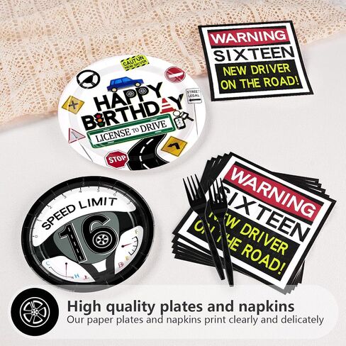 Grencian 96Pcs Drivers License 16th Birthday Party Decorations for Boys New Driver Car Road 16th Birthday Plates and Napkins for Learner Driver 16 Years Old Birthday Party Favors Serves 24 in Saudi Arabia