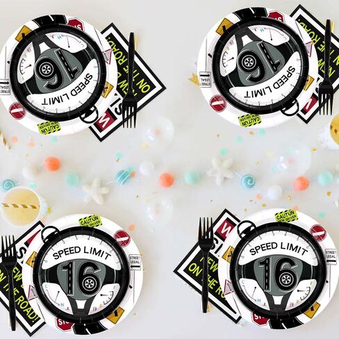 Grencian 96Pcs Drivers License 16th Birthday Party Decorations for Boys New Driver Car Road 16th Birthday Plates and Napkins for Learner Driver 16 Years Old Birthday Party Favors Serves 24 in Saudi Arabia