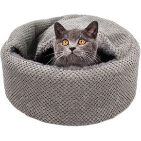 Winsterch Large Cat Bed - Soft, Enclosed & Washable cat Cave Bed for Indoor/Outdoor Cats & Kittens with Anti-Slip Bottom,Calming, Covered Cave Bed (Gray,16.5 x 16.5 x 7.48 in)