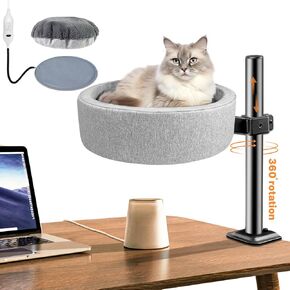 Cat Desk Bed with Soft and Thick Cushions, Four Seasons General Removable Heated Cat Bed Desk Perch, Supports up to 40lbs (Gray)