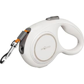 VOOCOO Go! 10ft Retractable Dog Leash with LED Light – Tangle-Free, Heavy-Duty Leash for Large Dogs, High-Strength Design with Anti-Slip Handle & One-Button Lock – Beige