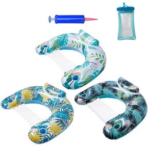 3 Pack Pool Float, Drink Holder, Ergonomic Headrest, Inflatable Pool Float for Adults， Cup Holder Pool Chair Lounge Float (‎Colorful 3 Pack)