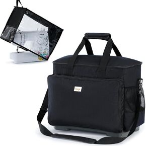 Sewing Machine Carrying Case and Dust Cover, Universal Tote Bag & Protective Cover with Storage Pockets, Portable Storage Bag with Shoulder Strap for Most Sewing Machine and Accessories (Gray)