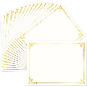 50 Sheets Certificate Paper for Printing,Gold Foil Metallic Border,8.5x11 inch Blank Award Certificate Paper,Laser & Inkjet Printer Compatible,For Office,Business Awards,School Diplomas