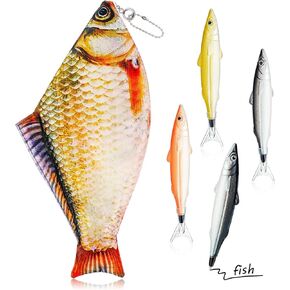 Outus Fish Pencil Case Novelty Fish Pen Bag Fish Coin Purse Funny Pencil Case with Padded Thick Foam Lining and 4 Pieces Cute Fish Pens Fish Gifts(Lively Style,Yellow)