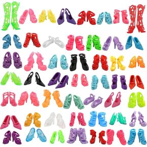 50 Pairs 11.5 inch Doll Accessories Shoes Replacement Different Assorted Colors Crystal Shoes Doll Flat Shoes High Heel Shoes Doll Boots Set Replacement for Girls Birthday