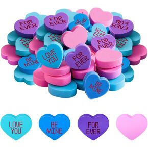 80 Pieces Valentines Erasers Conversation Heart Mini Erasers Bulk Heart Erasers for Classroom Exchange Gift Set