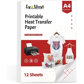 Printable Heat Transfer Vinyl for T Shirts 12 Sheets - 8.5" X 11" Printable Heat Transfer Paper - 12 Sheets Iron on Transfer Paper for Light