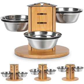 Cat Food Bowl Elevated Cat Bowls Raised Cat Bowls,Elevated Cat Bowls with 3 Stainless Steel Bowls,3 Adjustable Heights Raised Cat Bowl for Indoor Cats Small Dogs,Cat Food and Water Bowl Set