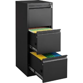 CuisinSmart 3 Drawer File Cabinet with Lock Garage Vertical File Cabinets for Home Office Living Room, Metal Drawers Steel Lockable Drawer File Storage Organizer Letter Size/A4/Legal File Black